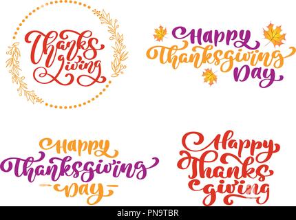 Einstellen der Kalligraphie Phrasen Thanksgiving, Happy Thanksgiving Day. Ferienwohnung Familie Positive Zitate Schriftzug. Postkarte oder Poster grafik design Typografie Element. Hand Vektor geschrieben Stock Vektor