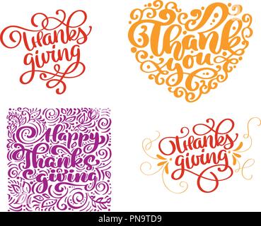 Einstellen der Kalligraphie text Danke für die Happy Thanksgiving Day. Ferienwohnung Familie Positive Zitate Schriftzug. Postkarte oder Poster grafik design Typografie Element. Hand Vektor geschrieben Stock Vektor