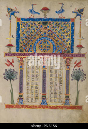 Canon Tabelle Seite. Datum/Zeitraum: 1256. Folio. Tempera und Gold Farbe auf Pergament. Höhe: 265 mm (10.43 in); Breite: 190 mm (7.48 in). Autor: T'oros Roslin. Stockfoto