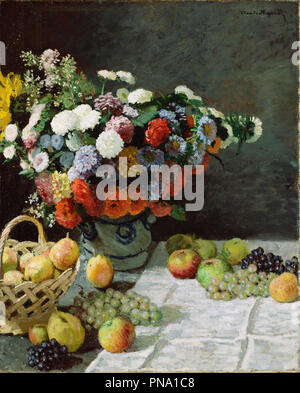 Stillleben mit Blumen und Obst. Datum/Zeitraum: 1869. Malerei. Öl auf Leinwand. Höhe: 1.003 mm (39.48 in); Breite: 813 mm (32 in). Autor: CLAUDE MONET. MONET, Claude. Stockfoto