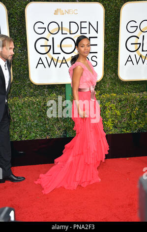 Zoe Saldana auf dem 74 Golden Globe Awards im Beverly Hilton Hotel, Los Angeles, CA, USA, 8. Januar 2017 Stockfoto