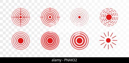 Vektor einrichten Der roten Ringe Symbol für Medical Design auf transparentem Hintergrund. Schmerz Kreis schmerzhaften Körperteile zu markieren. Stock Vektor