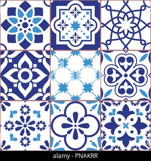 Lissabon fliesen Design, Azulejo Vektor nahtlose Muster, abstrakte und Blumenschmuck von Tranditional fliesen Kunst aus Portugal und Spanien inspiriert Stock Vektor