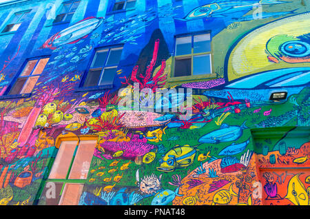 Graffiti Alley, Toronto, Ontario, Kanada 16. September 2018: Graffiti Alley liegt im Modeviertel von Toronto gelegen und ist eine bekannte Attraktion Stockfoto