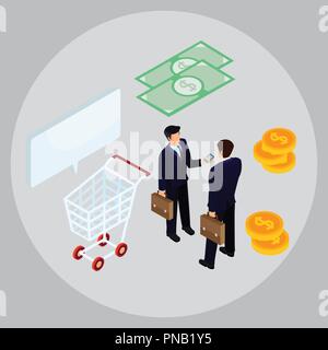 E-Commerce, Pay Online und Online Shopping Konzept. Flache isometrische 3D-Design Stock Vektor