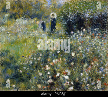 Femme avec Sonnenschirm dans un jardin/Frau mit Sonnenschirm im Garten. Datum/Zeitraum: 1875. Malerei. Öl auf Leinwand. Höhe: 54,5 cm (21,4 in); Breite: 65 cm (25,5 in). Autor: Renoir, Pierre-Auguste. AUGUSTE RENOIR. Stockfoto