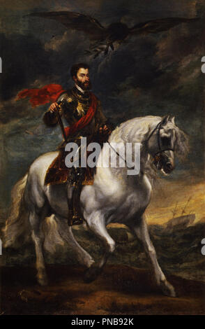 Ritratto equestre dell'Imperatore Carlo V/Equestrian portrait von Kaiser Karl V. Datum/Zeit: Ca. 1620. Malerei. Öl auf Leinwand. Höhe: 191 cm (75,1 in); Breite: 123 cm (48,4 in). Autor: Van Dyck, Anthony. Stockfoto