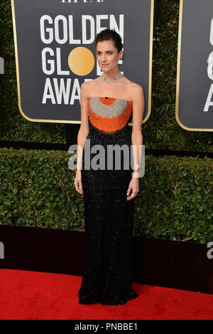 Allison Williams beim 75. jährlichen Golden Globe Awards im Beverly Hilton Hotel, Beverly Hills, USA, 07. Januar 2018 Stockfoto