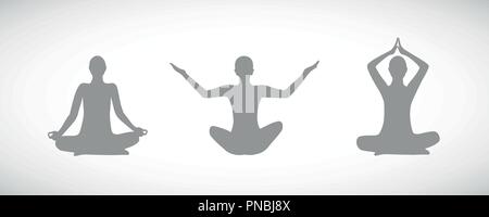 Silhouetten, die im Yoga sitting Pose für Entspannung und Meditation Vektor-illustration EPS 10. Stock Vektor