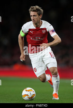 Von Arsenal Nacho Monreal während der UEFA Europa League, Gruppe E Match im Emirates Stadium, London. PRESS ASSOCIATION Foto. Bild Datum: Donnerstag, September 20, 2018. Siehe PA-Geschichte Fußball Arsenal. Photo Credit: Nick Potts/PA-Kabel Stockfoto