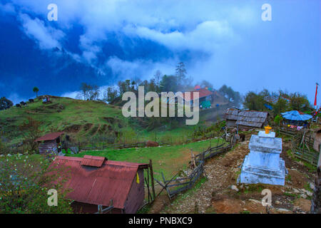 Tshoka Dorf - Goecha La Trekking Sikkim (Indien) Stockfoto