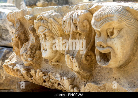 Theater Maske Entlastung der antiken Stadt Myra in Lyzien Region von Anatolien, modernen Demre, Türkei Stockfoto