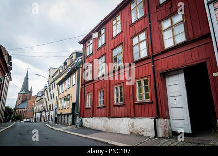 Damstredet Nachbarschaft für schrullige aus dem 18. Jahrhundert bekannt - Holzhäuser, Oslo, Norwegen Stockfoto