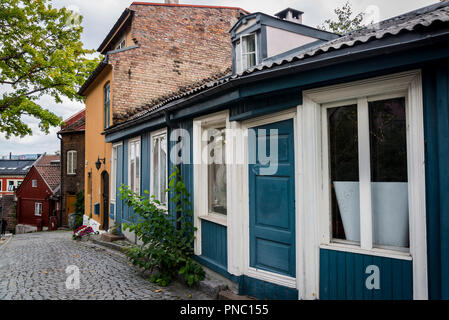 Damstredet Nachbarschaft für schrullige aus dem 18. Jahrhundert bekannt - Holzhäuser, Oslo, Norwegen Stockfoto