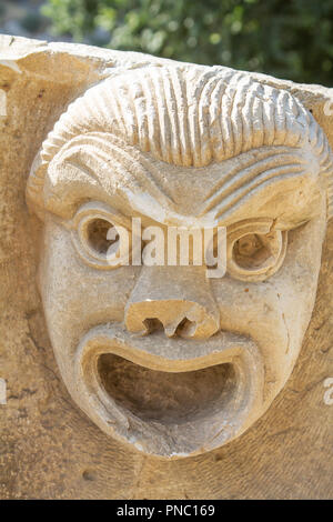 Theater Maske Entlastung der antiken Stadt Myra in Lyzien Region von Anatolien, modernen Demre, Türkei Stockfoto