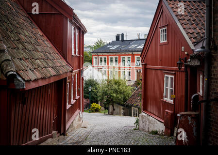 Damstredet Nachbarschaft für schrullige aus dem 18. Jahrhundert bekannt - Holzhäuser, Oslo, Norwegen Stockfoto