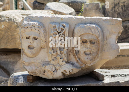 Theater Maske Entlastung der antiken Stadt Myra in Lyzien Region von Anatolien, modernen Demre, Türkei Stockfoto