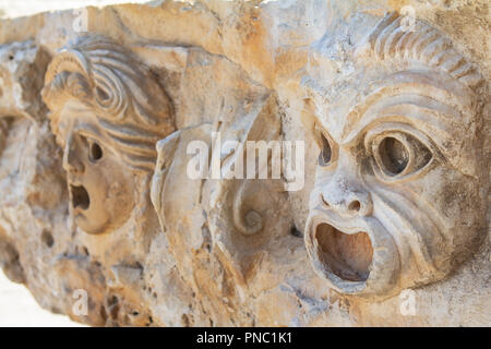 Theater Maske Entlastung der antiken Stadt Myra in Lyzien Region von Anatolien, modernen Demre, Türkei der antiken Stadt Myra in Lyzien region Stockfoto