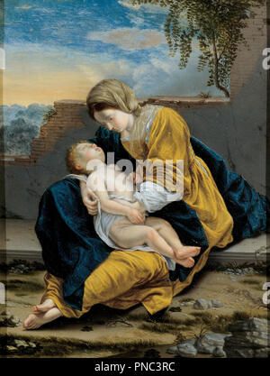 Madonna mit dem Kind in einer Landschaft. Datum/Zeitraum: 1621 - 1624. Malerei. Höhe: 308 mm (12.12 in); Breite: 234 mm (9.21 in). Autor: Orazio Gentileschi. GENTILESCHI, Orazio. Stockfoto