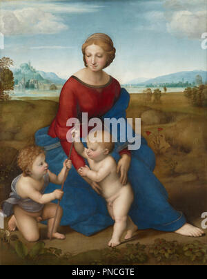 Madonna in der Wiese. Datum/Zeitraum: 1505 - 1506. Malerei. Öl auf Holz. Höhe: 1.130 mm (44,48 in); Breite: 885 mm (34.84 in). Autor: RAPHAEL. Raphael (Raffaello Sanzio da Urbino). Stockfoto