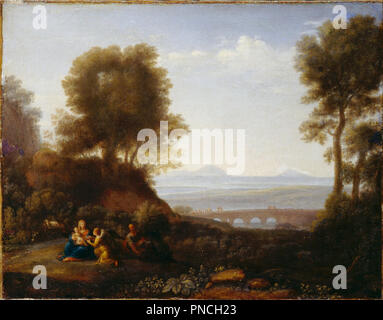 Ruhe auf der Flucht nach Ägypten. Datum/Zeit: Nach 1676. Malerei. Öl auf Leinwand Öl. Höhe: 387 mm (15.23 in); Breite: 498 mm (19,60 in). Autor: Claude Lorrain. Stockfoto