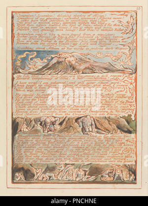 Jerusalem, Platte 23, 'Jerusalem! Jerusalem!....". Datum/Zeitraum: 1804 bis 1820. Drucken. Orange drucken, Feder, Tusche und Aquarell auf cremefarbenem Papier (Relief ätzen in Orange mit Feder und schwarzer Tusche, Aquarell gedruckt, und Gold auf mäßig dick, glatt, Creme webte Papier) orange Drucken, Feder, Tusche und Aquarell auf cremefarbenem Papier (Relief ätzen in Orange mit Feder und schwarzer Tusche, Aquarell gedruckt, und Gold auf mäßig dick, glatt, Creme webte Papier). Höhe: 226 mm (8,89 in); Breite: 162 mm (6,37 in). Autor: William Blake. Stockfoto