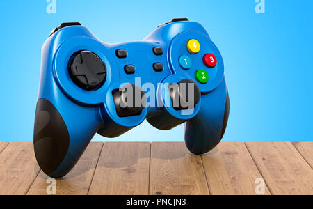 Game Controller auf dem Holztisch. 3D-Rendering Stockfoto