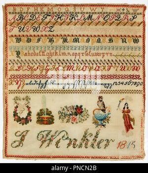 Sampler. Datum/Zeitraum: 1845. Sampler. Medium: Wolle Stickerei mit Metallperlen auf Baumwolle und Seide Stiftung. Technik: Stickerei in Leinwandbindung Stiftung. Höhe: 665 mm (26.18 in); Breite: 600 mm (23,62 in). Autor: J.Winkler. Stockfoto