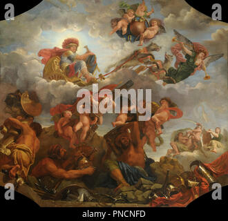 Mars sur Son char tiré Gleichheit des Loups/Mars auf seinem Wagen durch Wölfe gezogen. Datum/Zeitraum: 1673. Malerei. Öl auf Leinwand gesichert. Höhe: 450 cm (14.7 ft); Breite: 450 cm (14.7 ft). Autor: Claude Audran der Jüngere. Audran, Claude, der Jüngere. Stockfoto