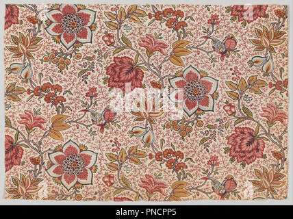 Fleurs et Oiseaux sur Fond Brindilles Pointillées. Datum/Zeit: Ca. 1785. Textil. Medium: Bettwäsche Warp, Baumwolle Schuß. Technik: Block auf leinwandbindung Stiftung gedruckt. Höhe: 420 mm (16.53 in); Breite: 610 mm (24.01 in). Autor: Oberkampf & Cie. Stockfoto