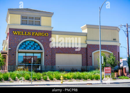 September 11, 2018 San Jose/CA/USA - Wells Fargo Zweig Gebäude in South San Francisco Bay Area. Stockfoto