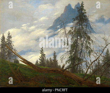 Berg mit Drifting Clouds. Datum/Zeit: Ca. 1835. Malerei. Öl auf Leinwand. Höhe: 25 cm (9,8 in) Breite: 30.6 cm (12 in). Thema: Caspar David Friedrich. FRIEDRICH, Caspar David. Stockfoto