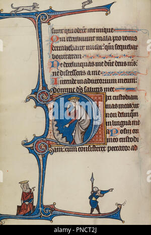 Initial D: David, der auf seinen Mund. Datum/Zeit: Ca. 1270 - 1280. Folio. Tempera Farben, Gold und Eisen Galle Tusche auf Pergament. Höhe: 170 mm (6,69 in); Breite: 119 mm (4,68 in). Autor: Bute Master. Stockfoto