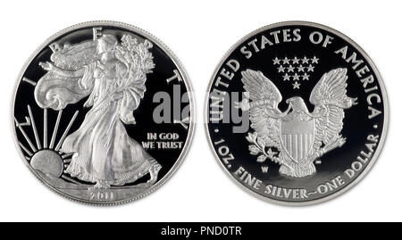 2011 Silver Eagle Dollar proof Münze zeigt beide Seiten.