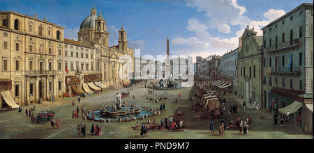 Die Piazza Navona, Rom. Datum/Zeitraum: 1699. Malerei. Öl auf Leinwand. Höhe: 96,5 cm (37,9 in); Breite: 216 cm (85 in). Autor: Gaspar van Wittel. Wittel, Caspar Adriaans van. (Wittel Vanvitelli), Caspar Adriaensz. Van. Stockfoto