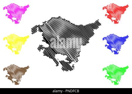 Baskenland (Königreich Spanien, autonome Gemeinschaft) Karte Vektor-illustration, kritzeln Skizze Autonome Baskische Gemeinschaft Karte Stock Vektor