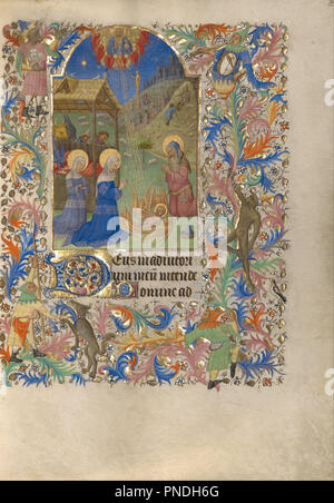 Die Krippe. Datum/Zeit: Ca. 1420. Folio. Tempera Farben, Gold und Tusche auf Pergament. Höhe: 202 mm (7,95 in); Breite: 149 mm (5,86 in). Thema: spitz Master. Stockfoto
