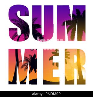 Sommer Wort von Beautifil Palm Tree Leaf Silhouette Hintergrund Vector Illustration Stock Vektor