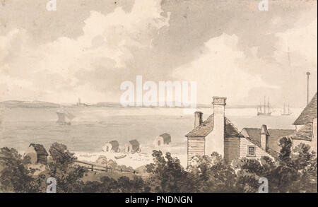 West Cowes, Isle of Wight. Landschaft. Braun und Grau waschen und Pen braun Tinte auf Medium, Sahne, glatte webte Papier auf mäßig dick, creme Karte montiert. Höhe: 191 mm (7.51 in); Breite: 286 mm (11.25 in). Autor: Paul Schränke. Stockfoto