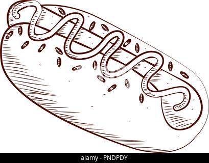 Hot dog Kontur zeichnen Stock Vektor