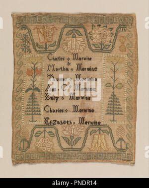 Sampler. Datum/Zeit: Ca. 1816. Sampler. Medium: Seide sticken auf Leinen Stiftung. Technik: Stickerei in Leinwandbindung Stiftung. Autor: Merwine Familie. Stockfoto