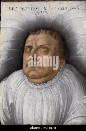 Luther auf dem Totenbett/Portrait von Martin Luther auf seinem Sterbebett. Datum/Zeit: Ca. 1600. Mischtechnik auf Systemsteuerung. Höhe: 47 cm (18,5 Zoll); Breite: 32,5 cm (12,7 in). Autor: Cranach d.Ä., Lucas. Stockfoto