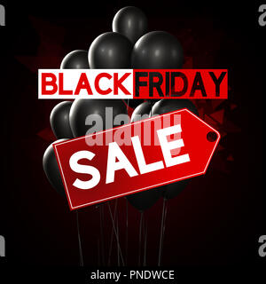 Schwarzer Freitag Verkauf design Vorlage mit schwarzen Luftballons im Hintergrund. Stockfoto