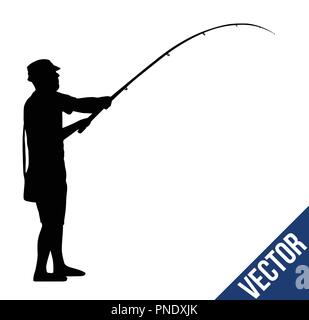 Fischer Silhouette auf weißem Hintergrund, Vector Illustration Stock Vektor