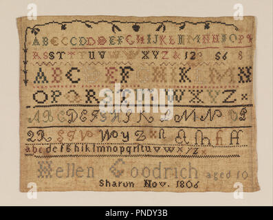 Sampler. Datum/Zeitraum: 1806. Sampler. Medium: Seide sticken auf Leinen Stiftung. Technik: In gezählt, Kreuz und Stern Stiche in Leinwandbindung Stiftung bestickt. Autor: Hellen Goodrich. Stockfoto