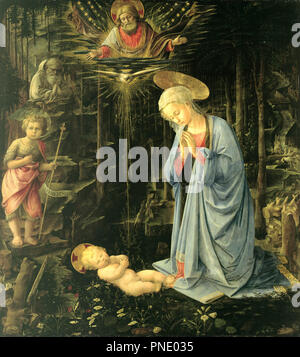 Die Anbetung in den Wald. Datum/Zeitraum: 1459. Malerei. Öl auf Pappelholz. Höhe: 129,5 cm (50,9 in); Breite: 118,5 cm (46,6 in). Autor: Filippo Lippi. Fra Filippo Lippi. BELLINI, Giovanni. Stockfoto