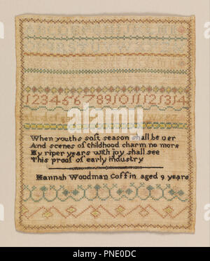 Sampler. Datum/Zeitraum: Anfang des 19. Jahrhunderts. Sampler. Medium: Seide sticken auf Leinen Stiftung. Technik: bestickte in Kreuzstich auf leinwandbindung Stiftung. Autor: Hannah Woodman Sarg. Stockfoto