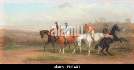 Steeplechasing: am Start. Datum/Zeitraum: 1869. Malerei. Öl auf Leinwand. Höhe: 121 mm (4,76 in); Breite: 248 mm (9,76 in). Autor: William J. Shayer. Stockfoto