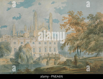 Clare Hall und King's College Chapel, Cambridge, von den Ufern des Flusses Cam. Datum/Zeitraum: 1793. Malerei. Aquarell. Höhe: 200 mm (7,87 in); Breite: 276 mm (6.63 in). Autor: J. M. W. Turner. Stockfoto