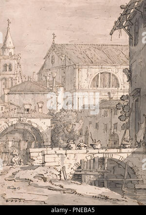 Venezianische Fantasy. Zeichnung. Feder und Tinte braun, grau Waschen und Graphit auf Medium, mäßig strukturiertem, Creme webte Papier. Höhe: 292 mm (11.49 in); Breite: 213 mm (8,38 in). Autor: CANALETTO. Stockfoto